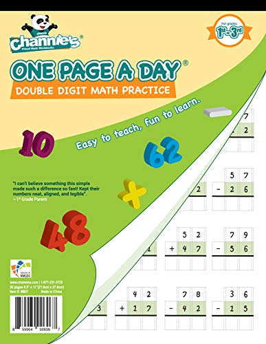 Channie's One Page A Day Double Digit Math Problem Workbook for 1st Graders, 2nd Graders, and 3rd Grade Simply Tear Off On Page a Day For Math Repetition Exercise! Addition and Subtraction Workbook