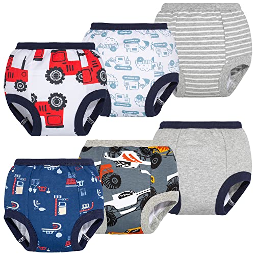 BIG ELEPHANT Baby Boys' 6 Pack Toddler Potty Training Pants 100% Cotton Waterproof Underpants, 3T
