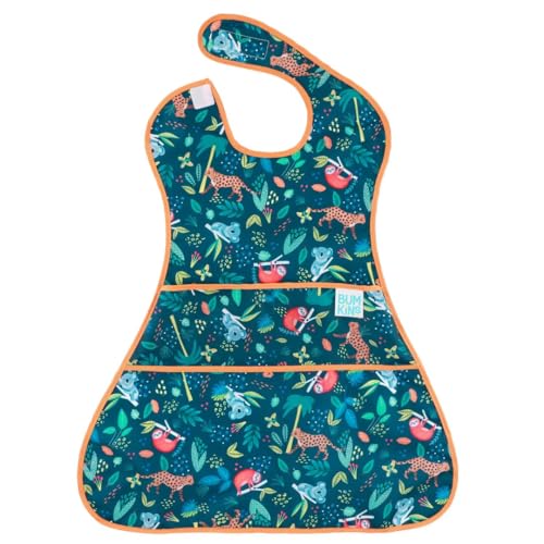 Bumkins Bibs for Girl or Boy, SuperBib Baby and Toddler for 6-24 Months, Full Cover Large Oversize, Essential Must Have for Eating, Feeding, Car Seat, Baby Led Weaning Supplies, Mess Saving, Jungle