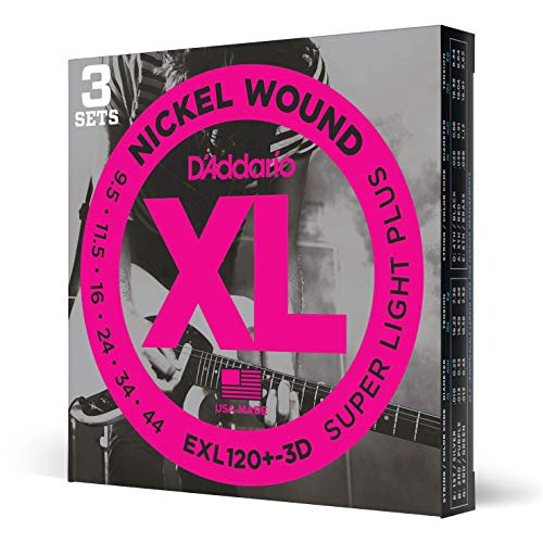 D'Addario Guitar Strings - XL Nickel Electric Guitar Strings - EXL120+-3D - Perfect Intonation, Consistent Feel, Reliable Durability - For 6 String Guitars - 9.5-44 Super Light Plus, 3-Pack