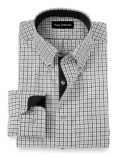 Paul Fredrick Men's Classic Fit Non-Iron Cotton Check Dress Shirt Black/Grey 20.0/37 DMT830B