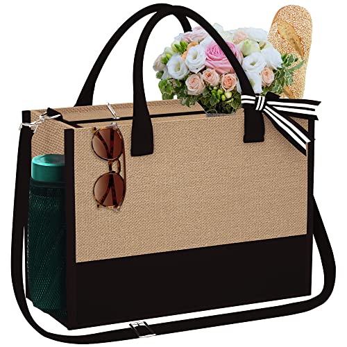 YOOLIFE Birthday Gifts for Women Her - Personalized Embroidery Beach Jute Tote Bag with Shoulder Strap&Zipper Gifts for Women Mom Teacher Friends Bridesmaids Wedding Gifts for Women