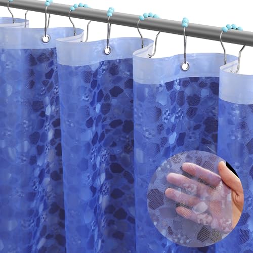 Ga-Geetopia Newest 3D Honeycomb Design - EVA Blue Plastic Shower Curtain Liner, Light Weight 72' x 72' Bathroom Shower Showroom Curtain Liner with Rustproof Metal Gromments and Weighted Magnet