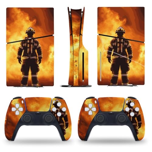 Buyidec Sticker Skin for PS5 Slim Disc Firefighter Fire Extinguisher Skin Console Controller Accessories Cover Skins Anime Vinyl Cover Sticker Full Set for Playstation5 Slim Disk Edition