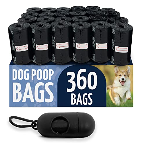 Reli. Dog Poop Bags w/Holder (360 Bags - 24 Rolls) | Leash Clip Dispenser | 9x13' Large Dog Bags for Poop | Doggie Poop Bag | Black Pet Waste Bag Refills w/Dispenser Bag Clip | Unscented, Leak Proof