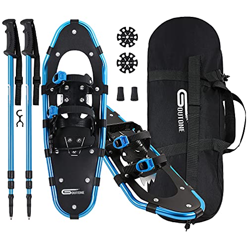 Goutone 21/25/30 Inches Light Weight Snowshoes with Poles for Women Men Youth Kids, Aluminum Terrain Snow Shoes with Adjustable Trekking Poles and Carrying Tote Bag.