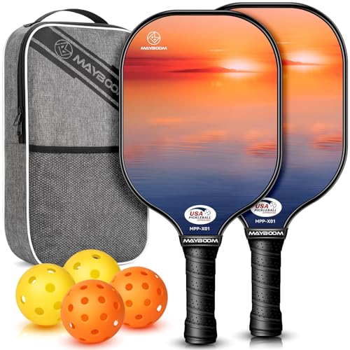 Pickleball Paddles, USAPA Approved Pickleball Racket Set of 2, Light Pickle Ball Paddle Set with Ergonomic Cushion Grip, 4 Outdoor Indoor Balls, Lightweight Carry Bag