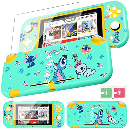 oqpa for Nintendo Switch Lite 2019 Case for Girls Boys Kids PC Cute Kawaii Cartoon Character Design Cool Fun Slim Protective Cases Hard Shell Cover with Screen Protector Glass for Switch Lite,Rainbow