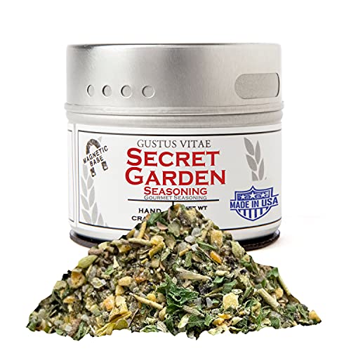 Secret Garden Seasoning & Rub | All Natural | Non GMO | 1.2 oz (34 g) | Gourmet Spice Mix | Small Batch | Artisanal Rub | Seasoning Pack | Magnetic Tin | Gustus Vitae | #723