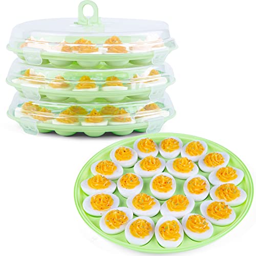 HANSGO 3PCS Deviled Egg Platter and Carrier With Lid - 66 Egg Slots for Parties and Home Kitchen