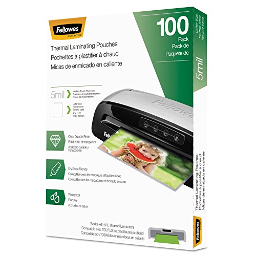 Fellowes Thermal Laminating Pouches, 5mil Letter Size Sheets, 9 x 11.5, 100 Pack, Clear (5743501)