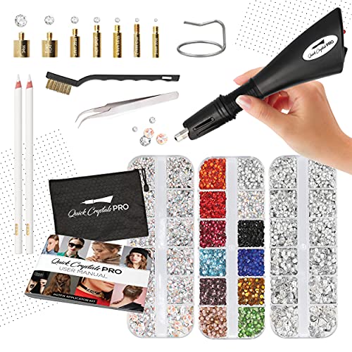 Hotfix Applicator, Quick Crystals Pro, Bedazzler Kit With Rhinestones, DIY Wand Setter Tool Kit With 7 Different Tip Sizes, Tweezers, Cleaning Brush, User Manual, And 4400 Rhinestones - Black