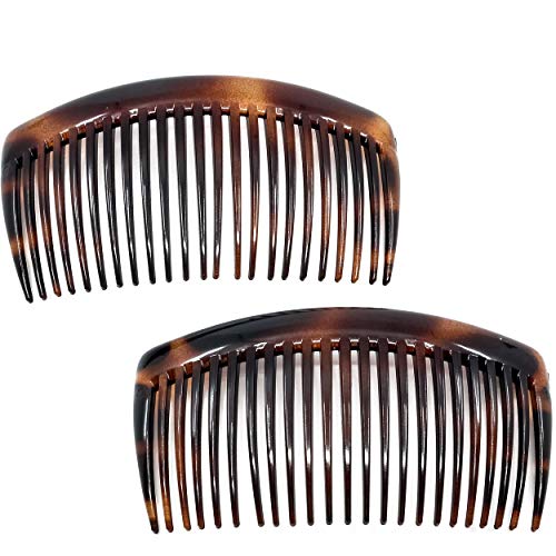 Camila Paris AD66/2 French Side Combs Large Curved Tortoise Shell French Twist Hair Combs Decorative, Strong Hold Hair Clips for Women Bun Chignon Up-Do Styling Girls Hair Accessories, Made in France