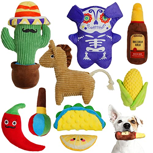 Nocciola Mexican Plush Squeaky Dog Toys: 9-in-1 Funny Stuffed Chew Toys for Small Medium Dogs with Durable Soft Fabric, Indoor Interactive Puppy Toys Pet Supplies