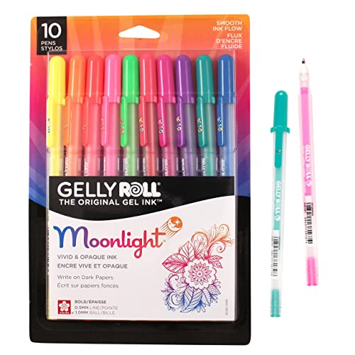 SAKURA Gelly Roll Moonlight Gel Pens - Bold Point Opaque Ink Pen for Journaling, Art, or Drawing - Bold Line - Assorted Bright Ink - 10 Pack
