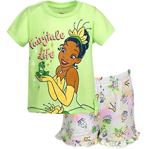 Disney Princess Tiana Toddler Girls T-Shirt and French Terry Shorts Outfit Set Tie Dye 5T