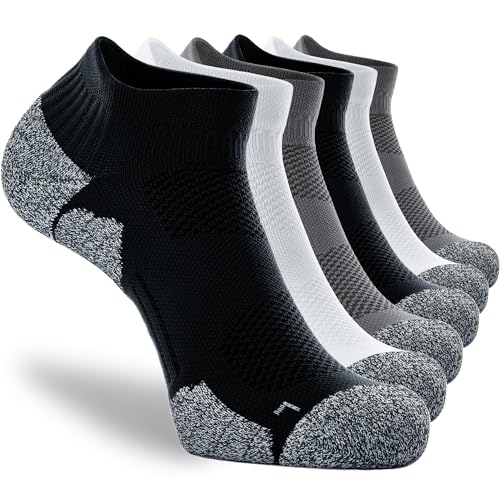 CWVLC Unisex Cushioned Compression Athletic Ankle Socks Multipack, 6-pairs Black Charcoal White, L (10.5-13 W US/ 9-11.5 M US)