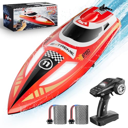 TOPCHOIC RC Boat for Adults & Kids, 60Min, Remote Control Boat for Lake River & Pool with Cruise-Control 30KPH, Self-Righting, LED Light, One Key Demo, Fast Speed Racing Sailboat, 2 Batteries