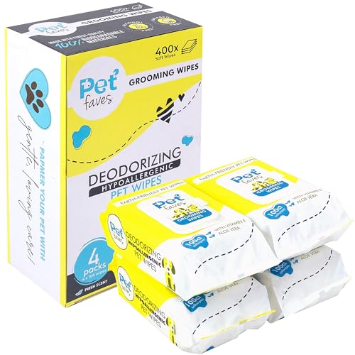 Pet Faves 400 Dog Wipes for Cleaning and Deodorizing | Hypoallergenic Grooming Wipes for Paws and Butt | Clean Face & Body between Baths | Plant Based Natural Pet Wipes for Dogs and Puppy, Fresh Scent