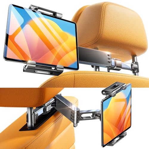 LISEN Extendable Tablet iPad Car Holder Back Seat for Kids, iPad Headrest Mount for Car, Road Trip Must Haves Essentials Tablet iPad Car Mount Accessories Compatible with 2024 iPad Pro Fire