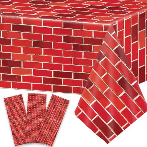 chiazllta 3 Pieces Red Brick Tablecloth Plastic Brick Wrapping Paper Stone Wall Backdrop for Christmas Party Decorations Fireplaces Curtains Door Wallpaper Photography Supplies