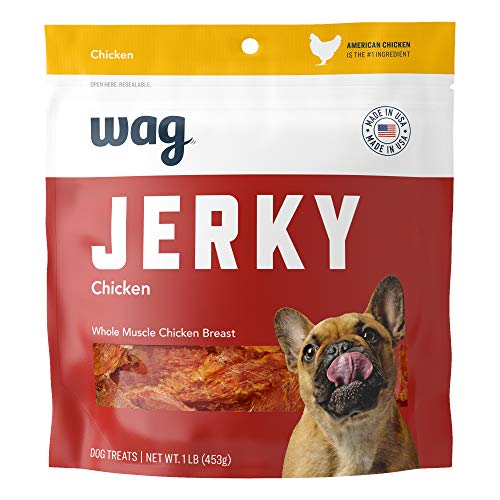 Amazon Brand – Wag Chewy Whole Muscle American Jerky Dog Treats – Chicken (1 lb), Grain Free