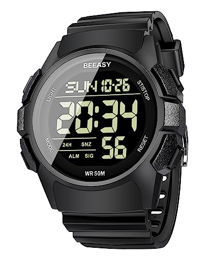 Beeasy Men's Digital Watch with Ultra-clear Display, Waterproof, Shock-resistant, Multi-function Alarm, 5ATM