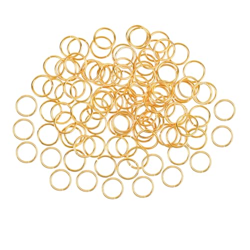 HUIHUIBAO 100 Pieces 10mm Small Open Jump Ring Metal Split Rings for Jewelry and Crafts Making Wind Chimes Costuming Ornaments (Gold)