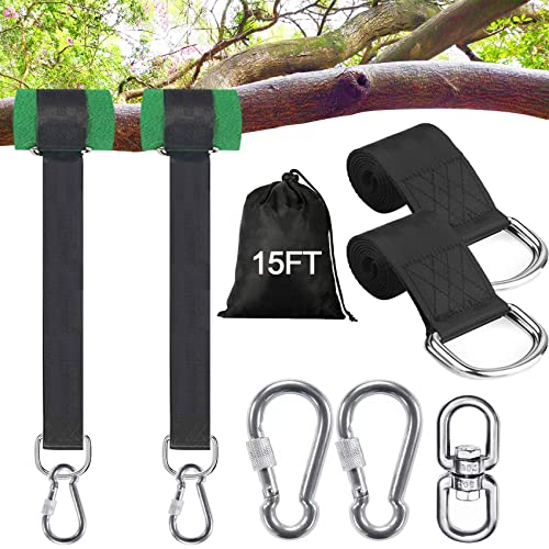 Werflyto Safe Tree Swing Hanging Straps Kit, 3FT/10FT/15FT/20FT, Heavy Duty Holds 5500LBS Extra Long Adjustable Tree Swing Straps, Easy & Fast Way to Hang Any Swing or Hammock(15 FT)
