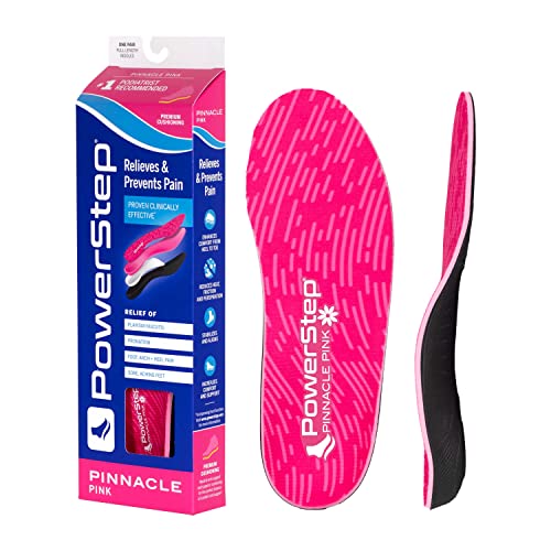 Powerstep Pinnacle Pink Orthotics for Women - Arch Support Inserts for Pain Relief & Plantar Fasciitis - Firm + Flexible for Increased Comfort, Stability and Control from Pronation