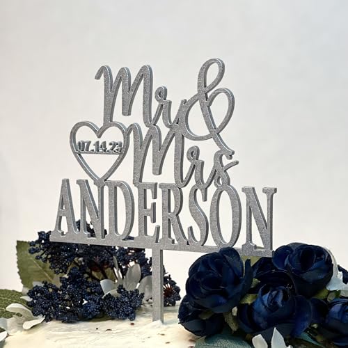 Personalized Wedding Cake Topper, Wooden Cake Toppers, Mr Mrs Heart Customized Wedding Date And Last Name To Be Bride & Groom