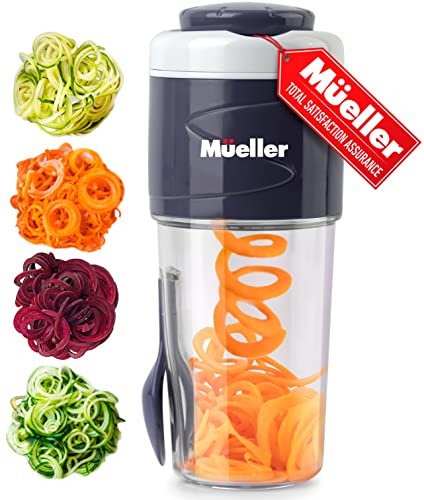 Mueller Spiralizer for Veggies, Salad Container for Lunch - All-In-One Food Prepper, Zucchini Noodle Maker, Vegetable Spiralizer, Comes with Fork, Salad Dressing Container/Spice-Nut Containers