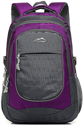 ProEtrade Backpack Bookbag for College Sturdy Travel Business Hiking Fit Laptop Up to 15.6 Inch Multi Compartment Gifts for Men Women Night Light Reflective (Purple A)