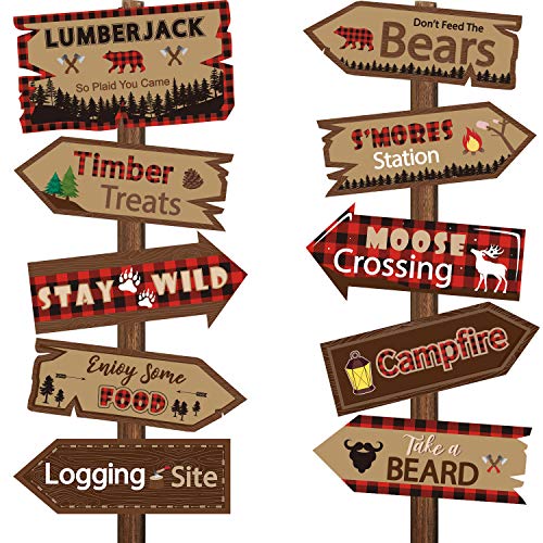 Skylety 20 Pieces Lumberjack Party Directional Welcome Signs Door Cutouts Camping Winter Birthday Party Favor Ideas Decoration Supplies