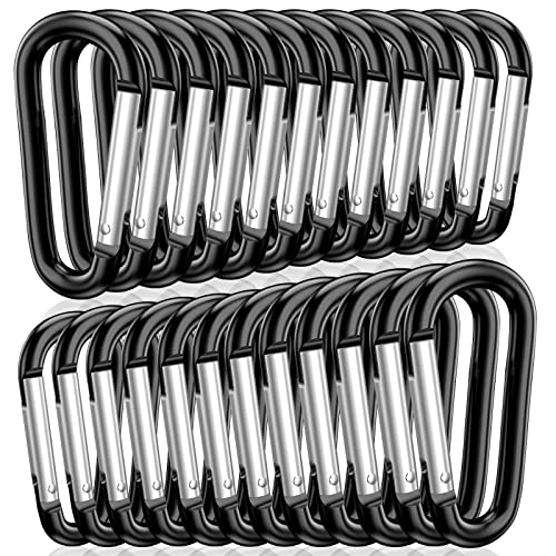 STURME 2' Aluminum D Ring Carabiners Clip D Shape Spring Loaded Gate Small Keychain Carabiner Clip Set Outdoor Camping Mini Lock Snap Hooks Spring Link Key Chain Durable Improved 24 PCS, Black