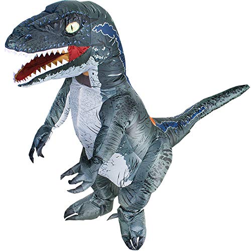 JUROSAICA Inflatable Costume Adult Dinosaur Costume Blow Up Velociraptor Raptor T-rex Full Body Halloween Costume Men Women Grey