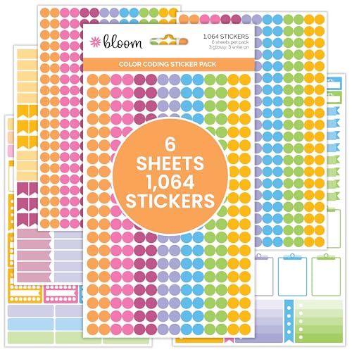 bloom daily planners Color Coding Planner Stickers - 1/4' Dot Labels - Six Sheets, 1000+ Stickers Per Pack!