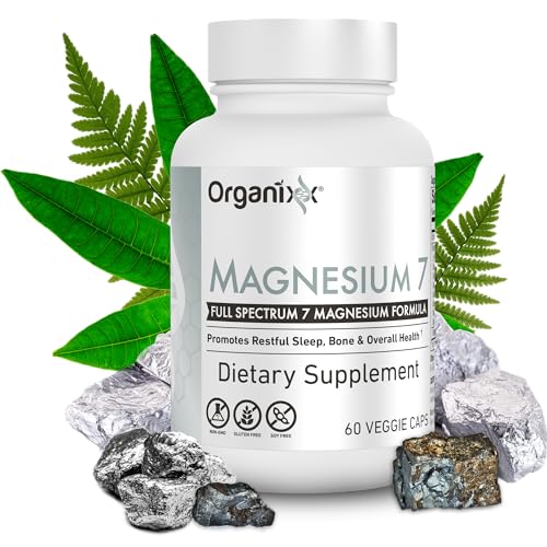 Organixx Magnesium Supplement, Natural Calm Magnesium Capsules for Sleep Support, Muscle Recovery, with Vitamin B6 and Manganese Citrate and Glycinate, High Absorption, Vegan, Non GMO (60 Count)