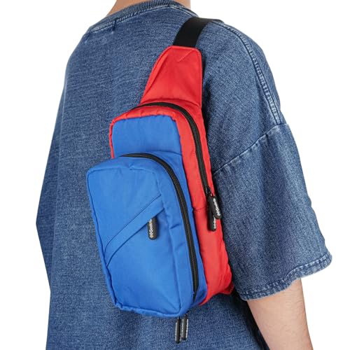 Geekria Travel Carrying Bag Compatible with Nintendo Switch/Lite/OLED Console, Dock, Joy-Con Grip & Switch Accessories, Crossbody Backpack Shoulder Bag with Game Card Storage (Red Blue)