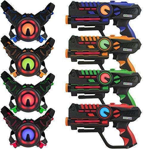 ArmoGear Laser Tag Guns with Vests Set of 4 – Multi Player Lazer Tag Set for Kids Toy for Teen Boys & Girls – Indoor & Outdoor Game for Kids, Adults and Family – Boys & Girls Gift, Ages 8+