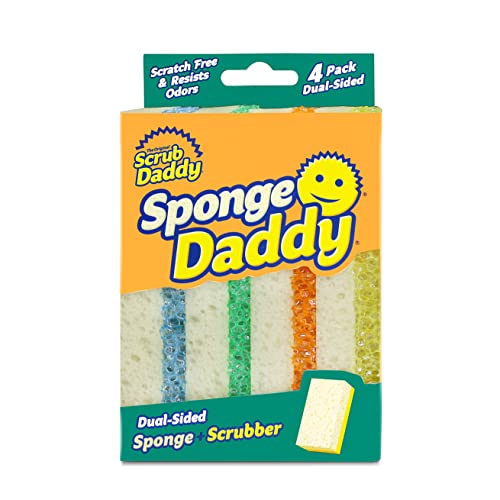 Scrub Daddy Sponge Daddy - Scratch-Free Multipurpose Dish Sponge - BPA Free & Made with Polymer Foam - Stain & Odor Resistant Kitchen Sponge (4 Count)