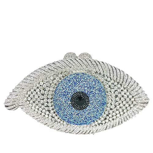 Boutique De FGG The Evil Eye Crystal Clutch Bags Women Evening Minaudiere Purses and Handbags (Small, 130-14 Silver)