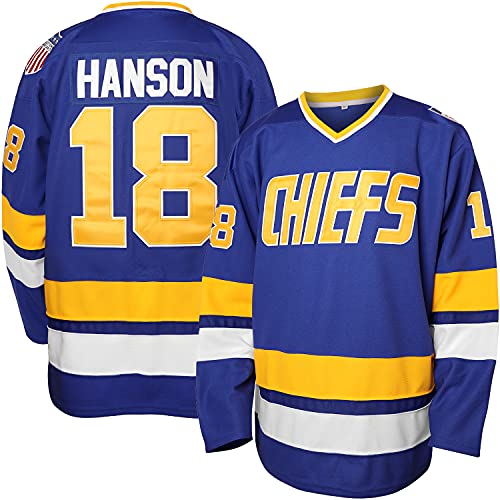 Hanson Brothers Jersey, Charlestown Chiefs 16,17,18 Slap Shot Ice Hockey Movie Jersey (18 Blue, X-Large)
