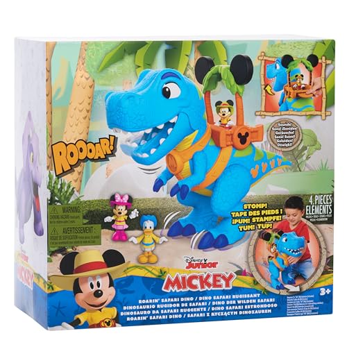 Just Play Disney Junior Mickey Mouse Funhouse Roarin' Safari Dino, 4-piece Figures and Playset, Dinosaur, Officially Licensed Kids Toys for Ages 3 Up