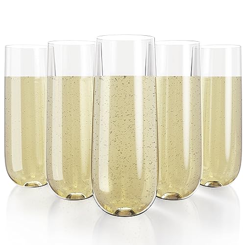 JOLLY CHEF 36 Pack Stemless Plastic Champagne Flutes 9 oz, Crystal Clear Stemless Plastic Toasting Glasses, Clear Disposable Unbreakable Drinkware Ideal for Wedding, Birthday, Party