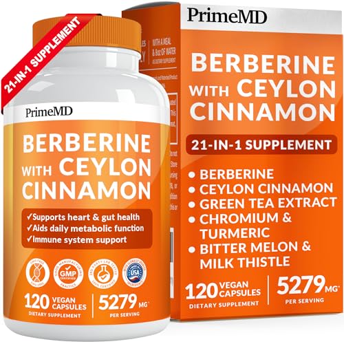 21-in-1 Berberine Supplement with Ceylon Cinnamon - Berberine 1500 mg with Chromium, Bitter Melon and Green Tea Extract - Berberine 5X for Weight Management & Metabolism Support with 5279 mg (120 ct)