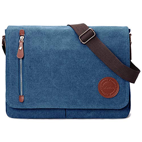 Vintage Canvas Satchel Messenger Bag for Men Women,Travel Shoulder bag 13.5' Laptop Bags Bookbag (Blue)