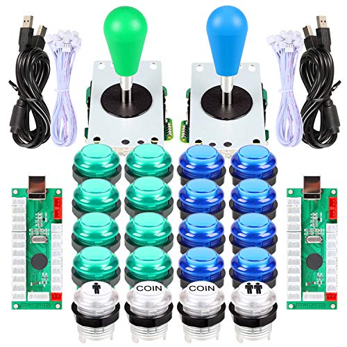 EG STARTS 2 Player Arcade Game DIY Kits Part 2 Ellipse Oval Bat Joystick Handles + 20 LED lit Arcade Buttons Green & Blue Kits