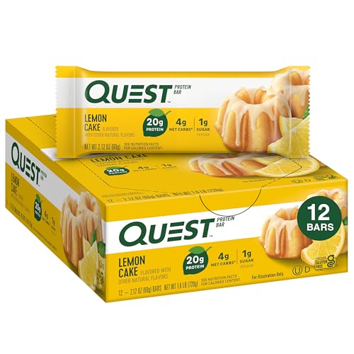 Quest Nutrition Lemon Cake Protein Bars, High Protein, Low Carb, Gluten Free, Keto Friendly, 12 Count (Pack of 1)