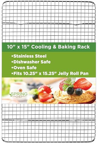 Spring Chef Cooling Rack & Baking Rack - Heavy Duty 100% Stainless Steel Cookie Cooling Racks, Wire Rack for Baking, Oven Safe 10 x 15 Inches Fits Jelly Roll Pan - Grill Racks for Cooking and Baking